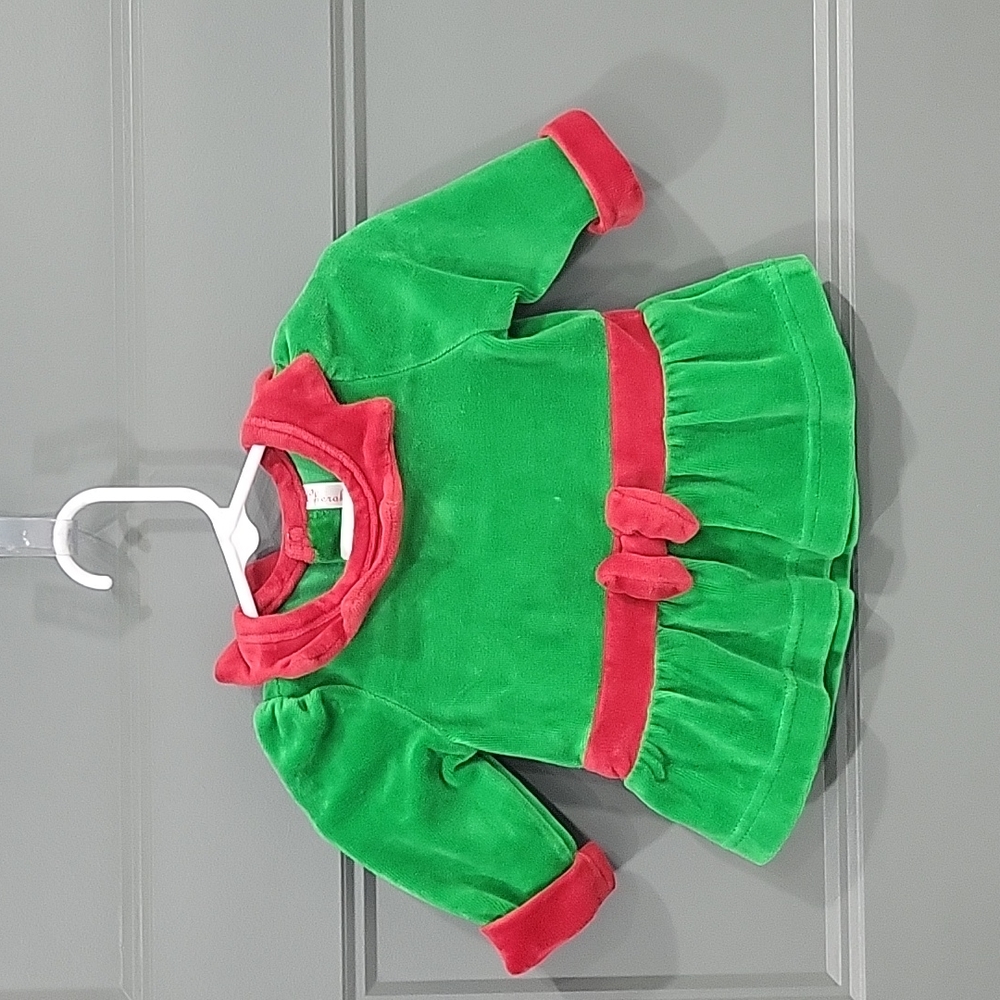 Cherokee 3month green and red velvet dress